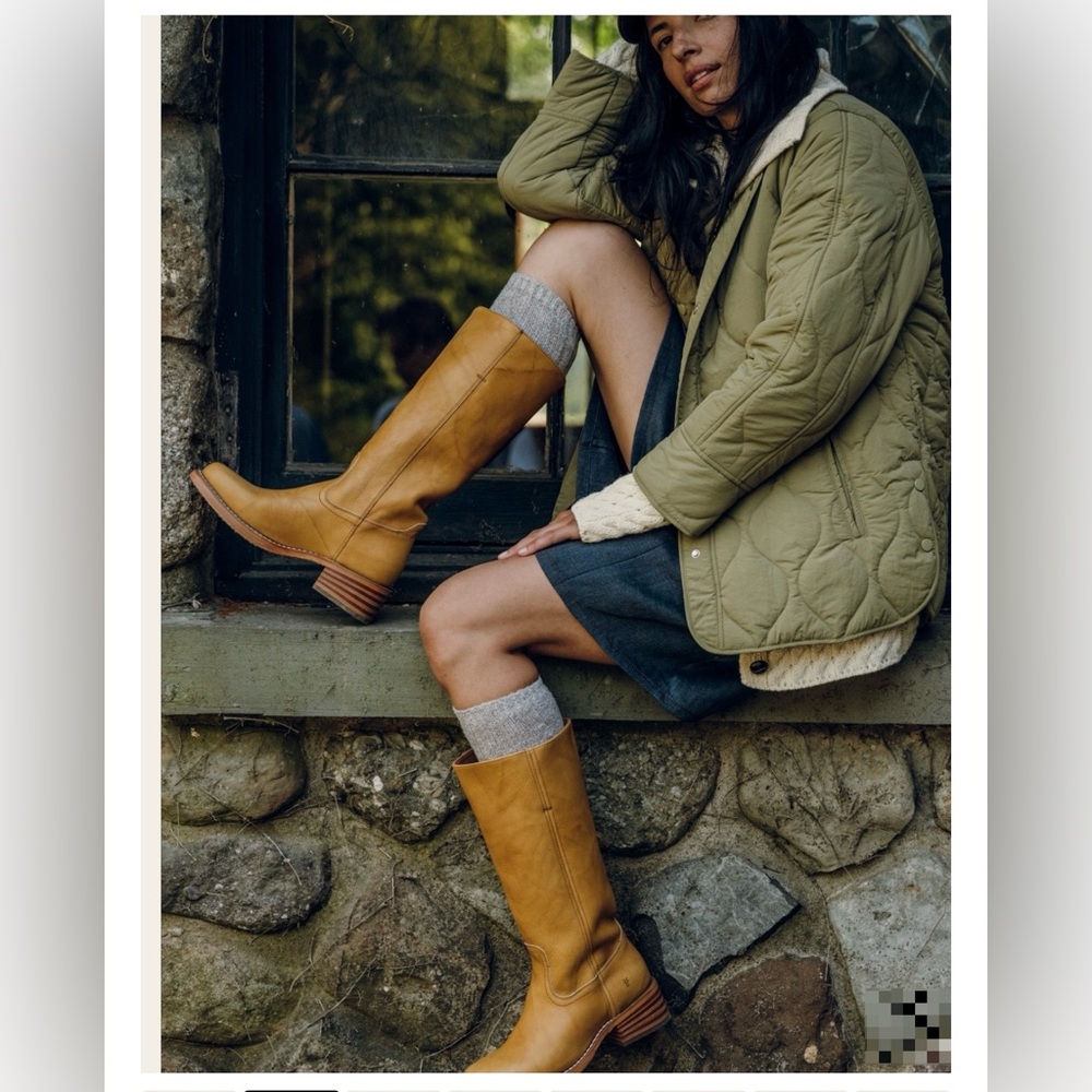 NIB! Retail $498 Frye Campus 14L Banana  Leather Tall Boots On current website.